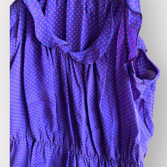 Rebecca Taylor Size 4 Purple Pink 100% Silk Sleeveless Ruffle Polka Dot Shirt - Picture 4 of 8